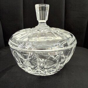 VINTAGE Cut Glass Candy Trinket Dish w/Lid - 6 INCHES WIDE & HIGH